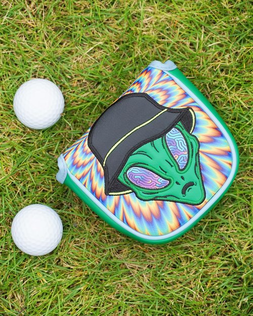 Big Teeth Golf Mallet Putter Cover, Golf Club Cover with Strong Magnetic Closure, PU Leather Waterproof Golf Square Mallet Putter Cover Alien Pattern, Gradient Effect