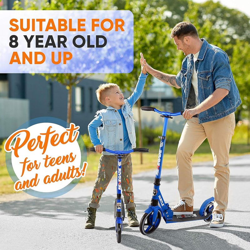 Lightweight and Foldable Kick Scooter - Adjustable Scooter for Teens and Adult, Alloy Deck with High Impact Wheels (Blue)