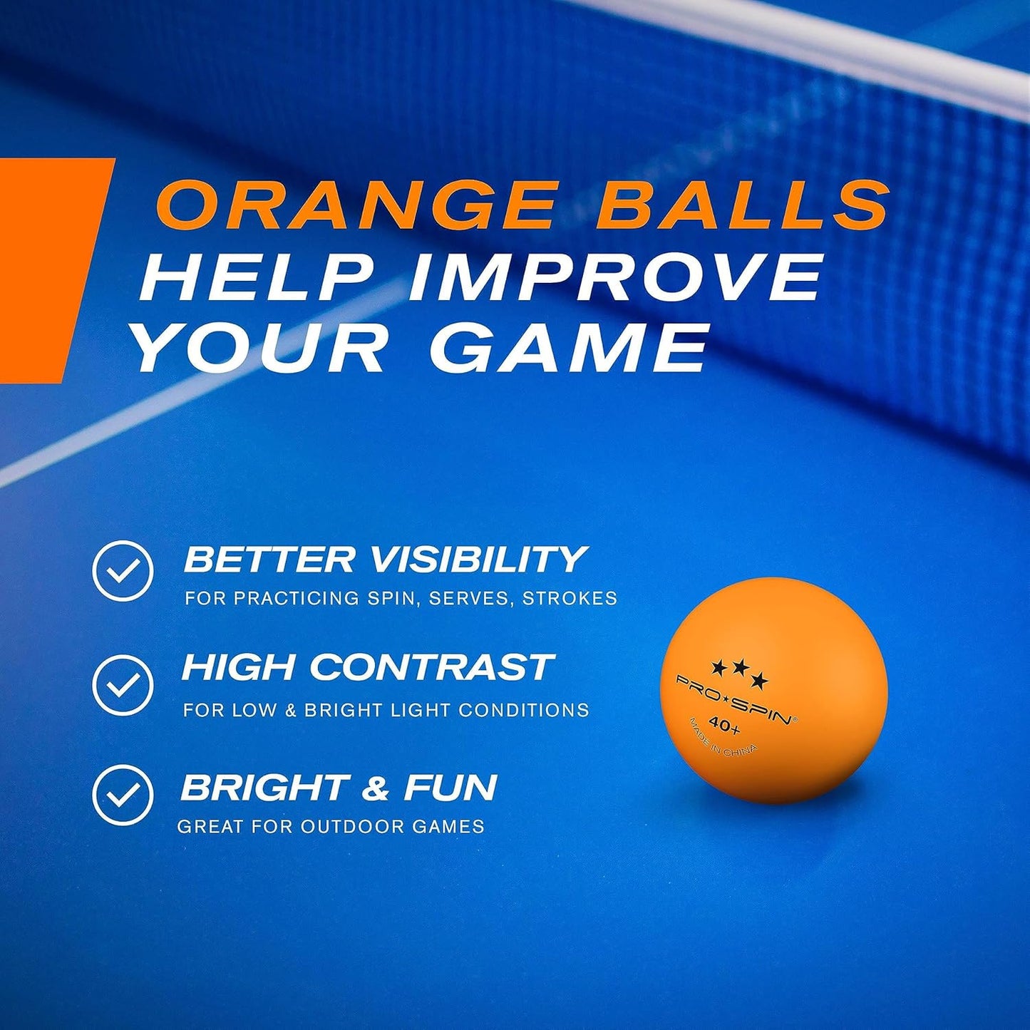 PRO-SPIN Ping Pong Balls - 3-Star Premium Table Tennis Balls | High-Performance 40+ ABS | Ultimate Durability (White/Orange, 4-Pack)