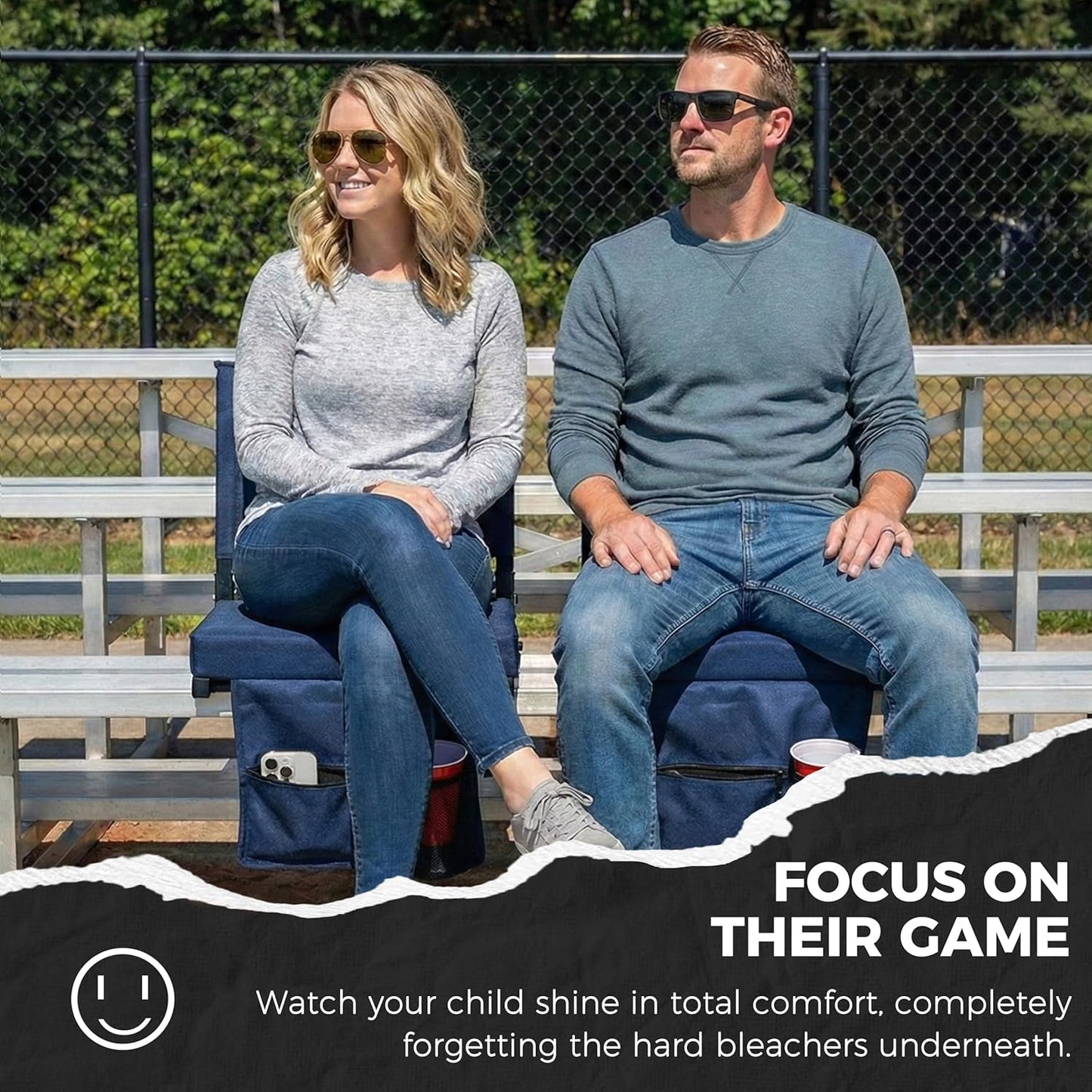 Sport Beats Stadium Seats - Comfortable Bleacher Chairs with Back Support & Cushion | Navy Blue, 1pc - 17" W x 12" D x 16.5" H
