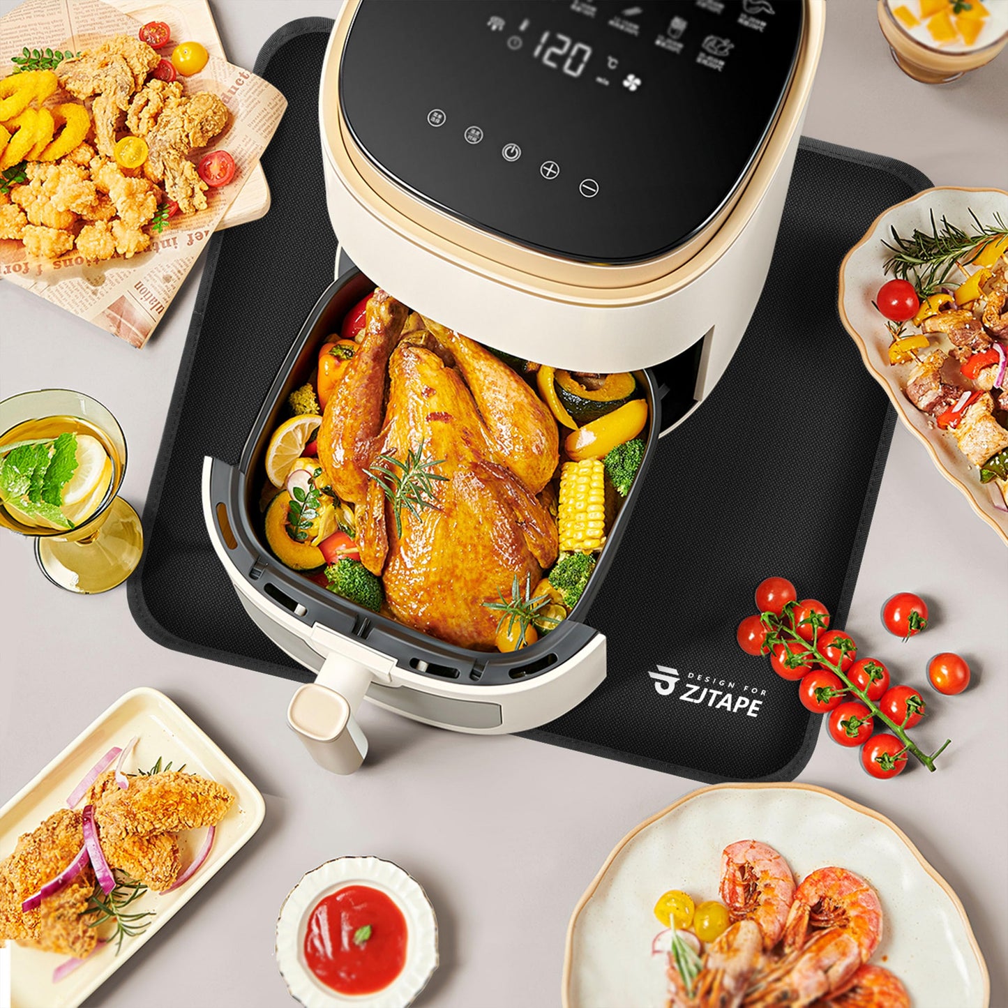 Heat Resistant Mat for Air Fryer Site - 15.7 x 14.9in, Fireproof Silicone Mats for Kitchen Counter, Countertop Protector, Non-slip & Waterproof for Deep Fryer, Oven, Coffee machine (Black)