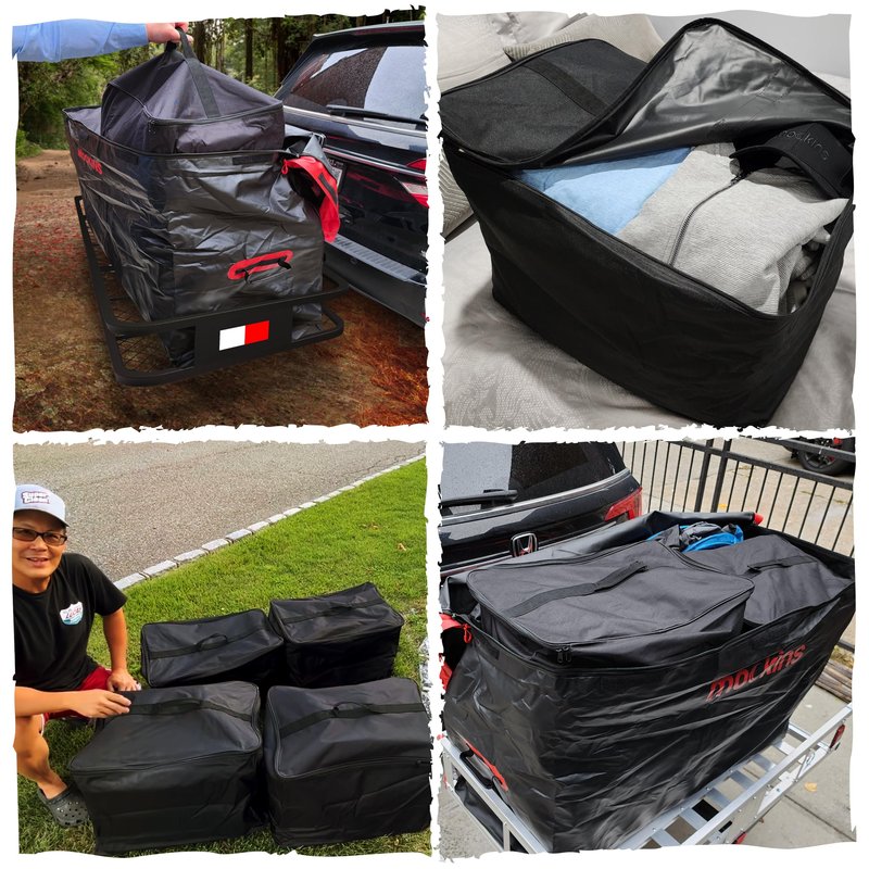 Mockins 15 CuFt Weatherproof Trailer Hitch Cargo Carrier Bag w/ 4 Packing Cubes | 48"x18"x31" Waterproof Cargo Bag for Hitch Carrier & Truck Bed Storage | Vehicle Soft-Shell Carriers w/Straps & Lock