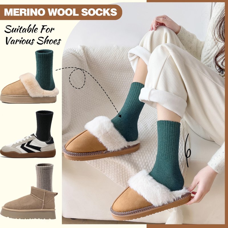 EBMORE Merino Wool Boot Socks Warm Thermal Winter Thick Hiking Cozy Boot Crew Comfy Socks 5 Pairs for Women Gifts Stocking Stuffers(Coffee/Beige/Black/Dark Green,M)