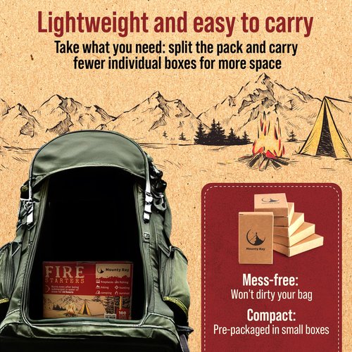 100 pcs Fire Starters for Campfires - Natural Fire Starters Sticks - Water Resistant & Odorless - All-Weather Charcoal Starter - for Indoor and Outdoor Use