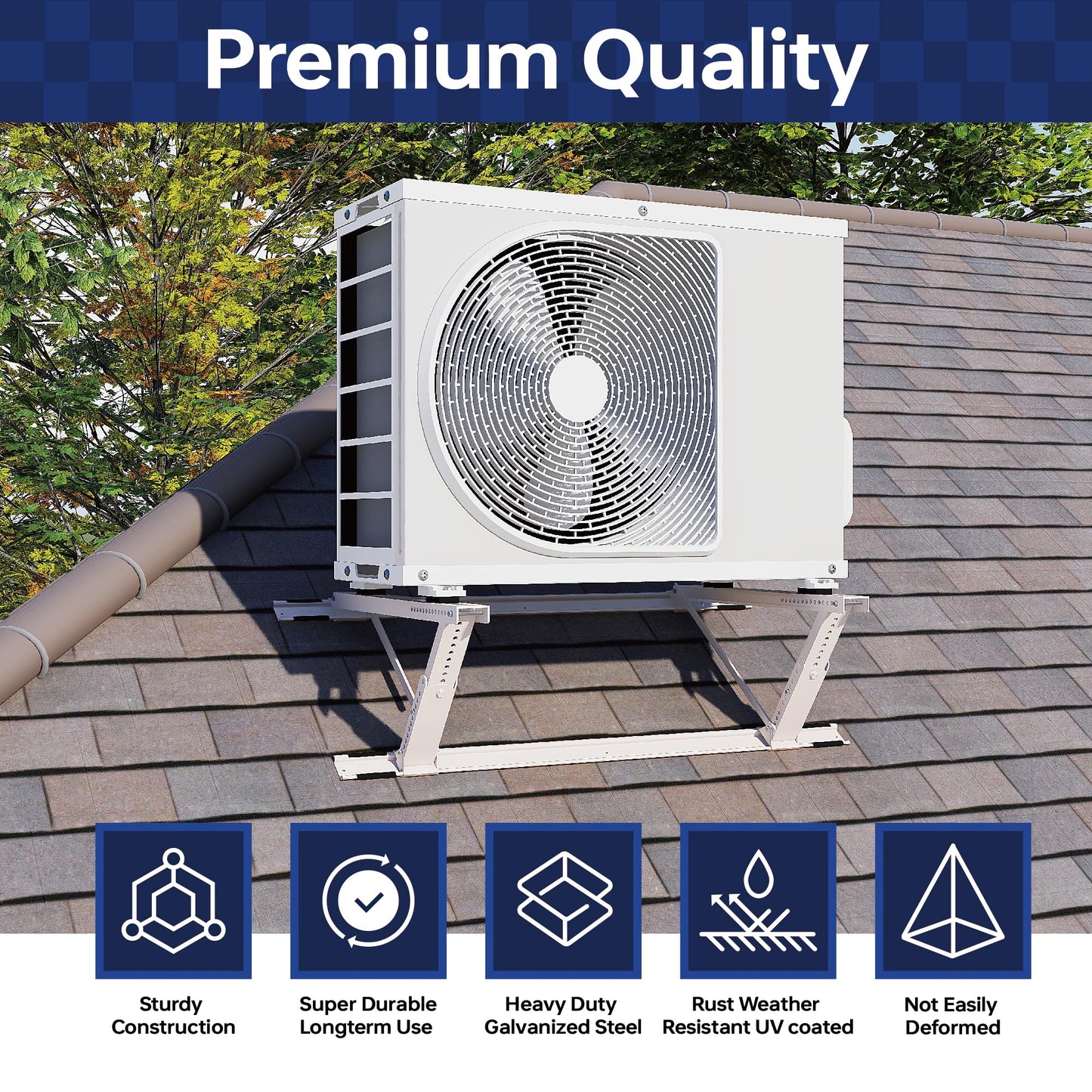 WeCooper Rooftop Mini Split Mounting Bracket 9000to24000BTU,Heavy Duty Adjustable Roof Bracket More Stability&Level for Ductless Minisplit AC Condenser Unit&Heat Pump,Support to 335LB Off White