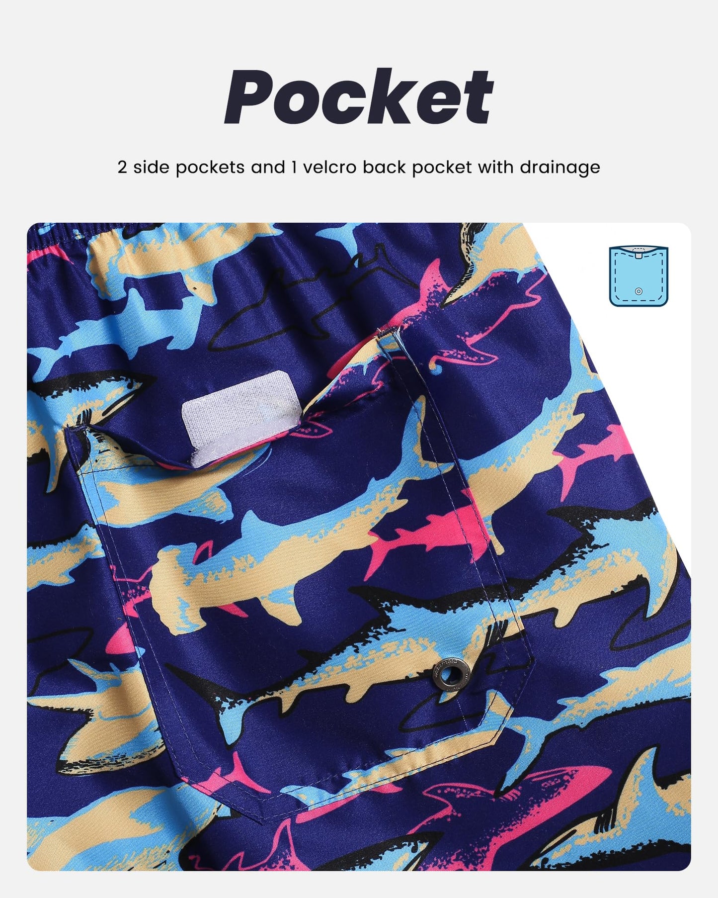 maamgic Mens Swim Trunks Quick Dry Swim Shorts with Mesh Lining Funny Swimwear Bathing Suits 7inch Colorful Shark XX-Large