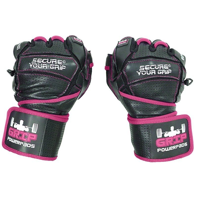 Grip Power Pads Women's Elite Leather Gym Gloves, 2" Wrist Wraps, Pink Fitness, Workout Training Gloves (Pink, Medium)