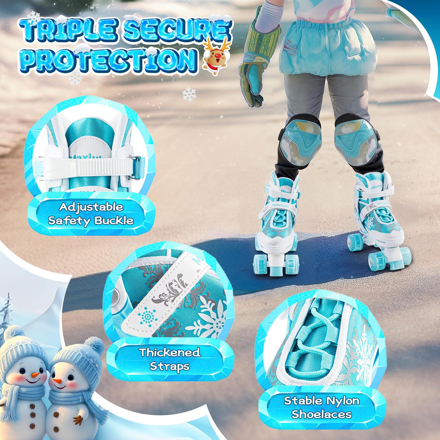 Rotayi Snowflake Roller Skates for Girls,4 Size Adjustable Kids Roller Skates with All Light Up Wheels for Toddler Teens Beginners, Ideal Birthday for Indoor Outdoor Use