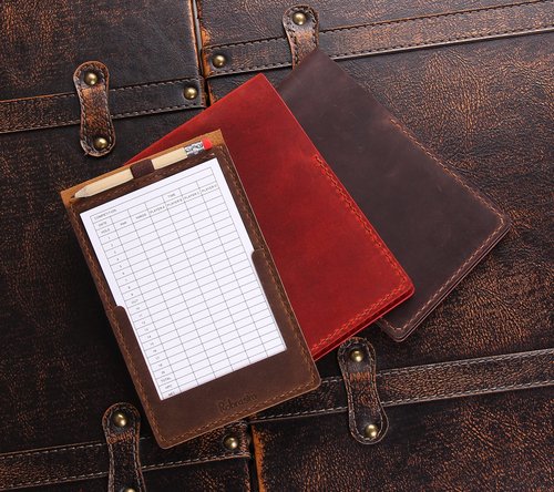 Robrasim Handmade Leather Yardage Book Cover, Leather Golf Scorecard Holder - Brown