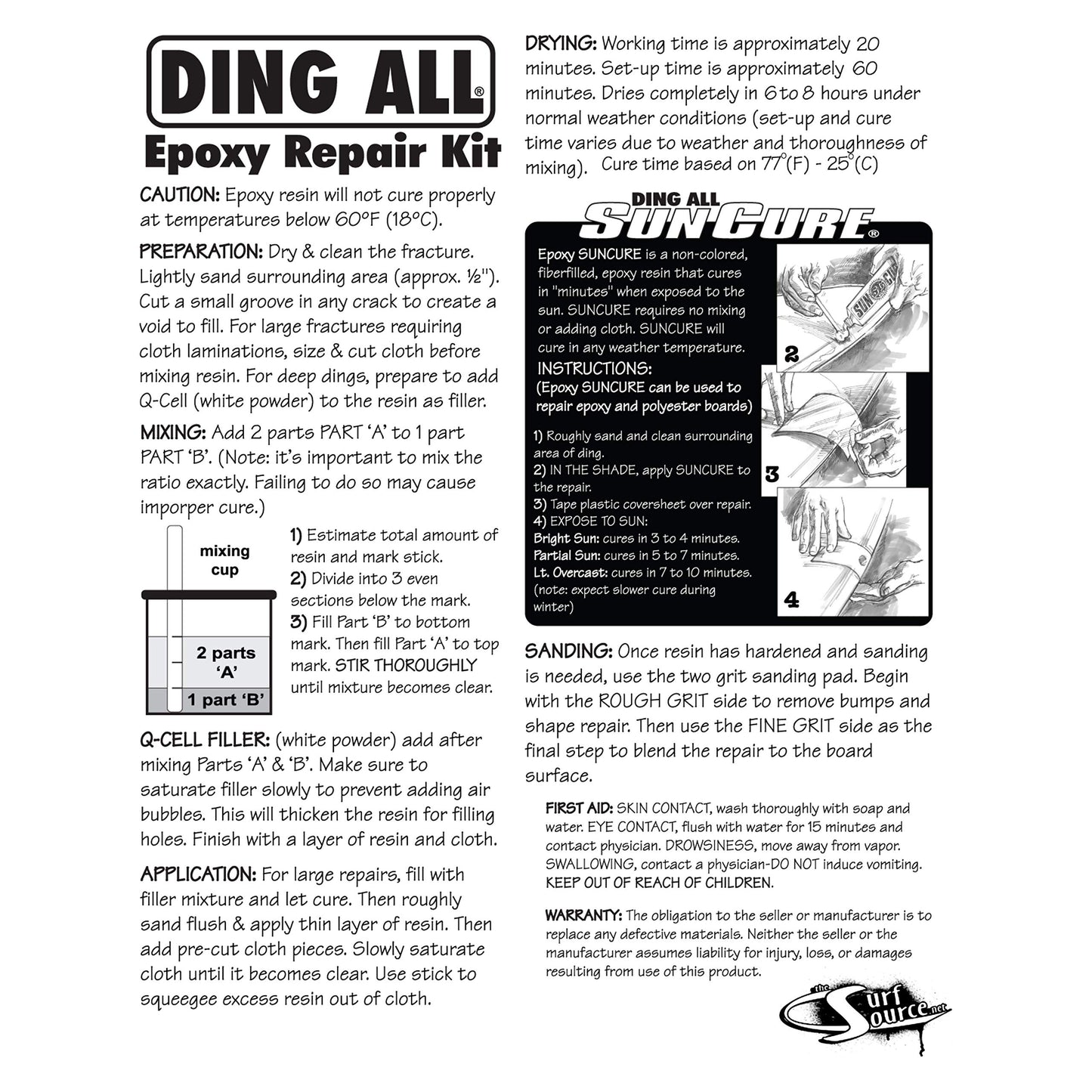 Ding All 3 Oz (84ml) Super Epoxy Repair Kit for Small to Medium Size Epoxy and Polyester Surfboards Repairs