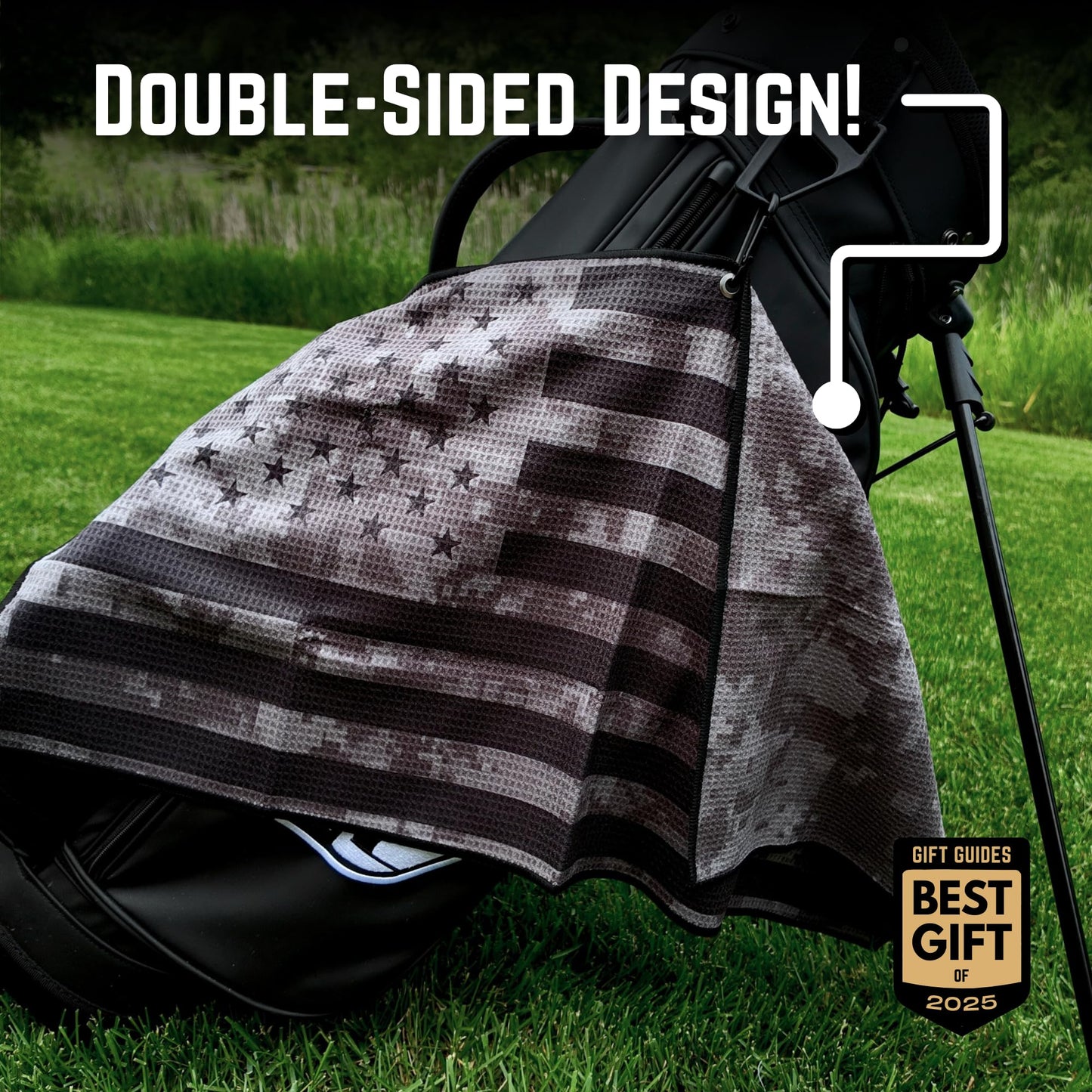 Pin Hunters American Flag Microfiber Golf Towel | Black Camo | Premium Waffle Towel with Clip | Large 31"×15.5" Towel for Golf Bags | Accessories for Men | Fun Gift for Husband | USA Pride