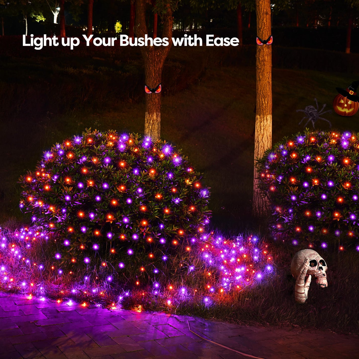 WBao Halloween Lights Outdoor 200LED 8.4ft x 5.2ft Orange Purple Halloween Net Lights with 8 Modes, Timer, Connectable, Waterproof & Dark Green Wire for Lawn, Bushes, Trees, Outdoor Holiday Decor