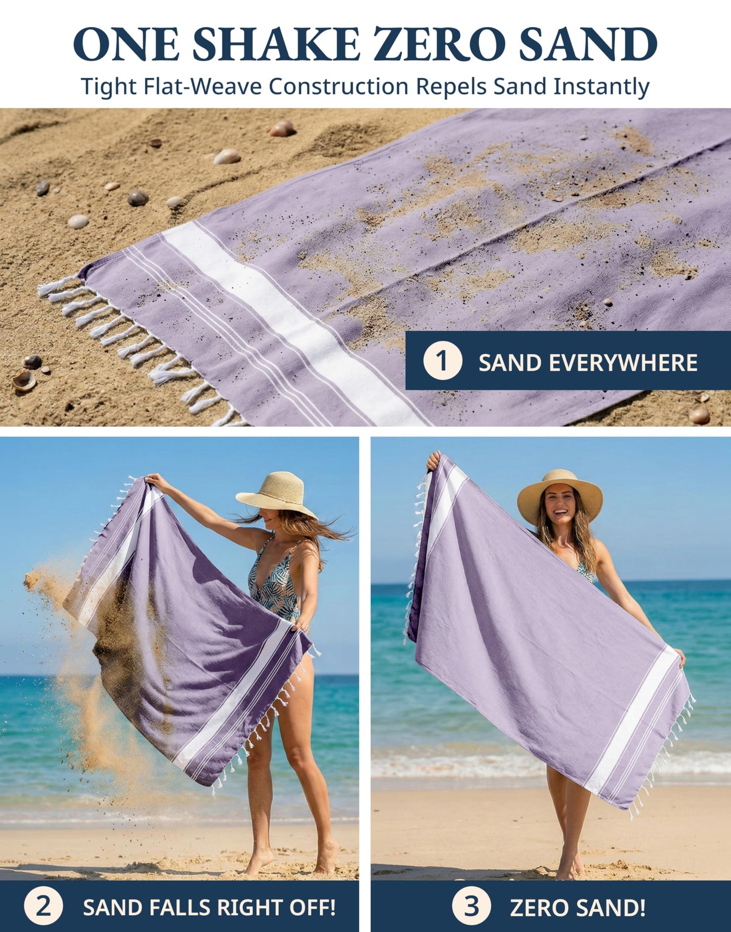 LANE LINEN 2 Pack Beach Towels Oversized, 39"x71", Quick Dry - Regal Orchid