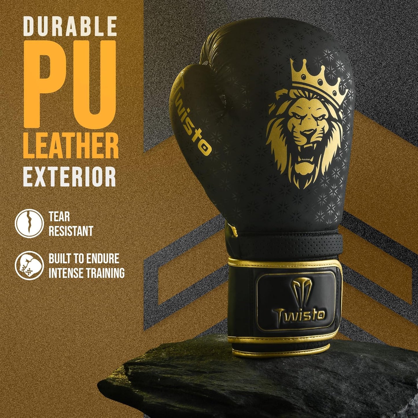 **Twisto Boxing Gloves - Pro Training & Sparring, Maya Hide Leather, Black | Available in 10oz, 12oz, 14oz, 16oz**