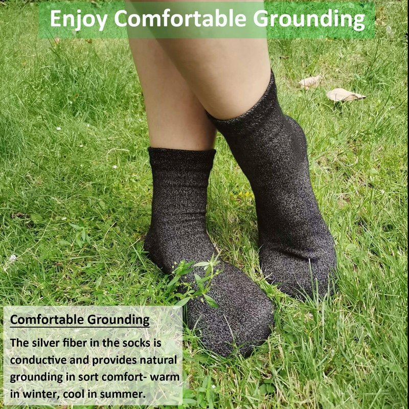 Merisky Grounding Socks - Conductive Silver Fiber Crew Socks for Women Men, Earth Connected for Mat Sheets Shoes, 1 Size Fits Most, Soft Comfort (Black, 1 Pair)