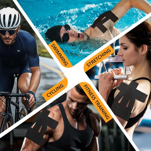 Precut Kinesiology Tape for Shoulder – 14 PCS Elastic Shoulder Support Tape, Waterproof & Breathable, Hypoallergenic Sports Tape for Pain Relief, Black