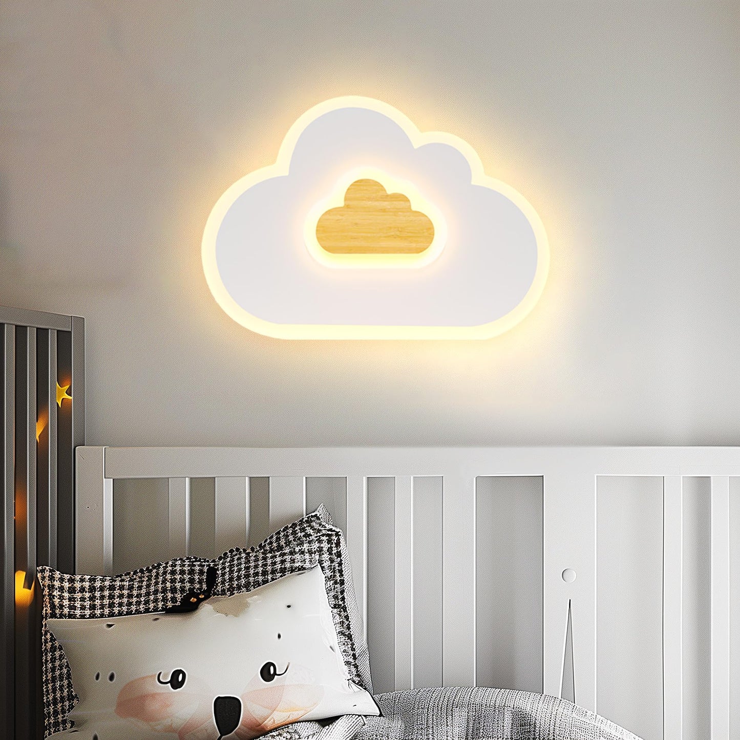 LED Wood Cloud Cartoon Kids Ceiling Light 23.62in - 3000-6500K with Nightlight - Bedroom Nursery Lamps for Girls & Boys