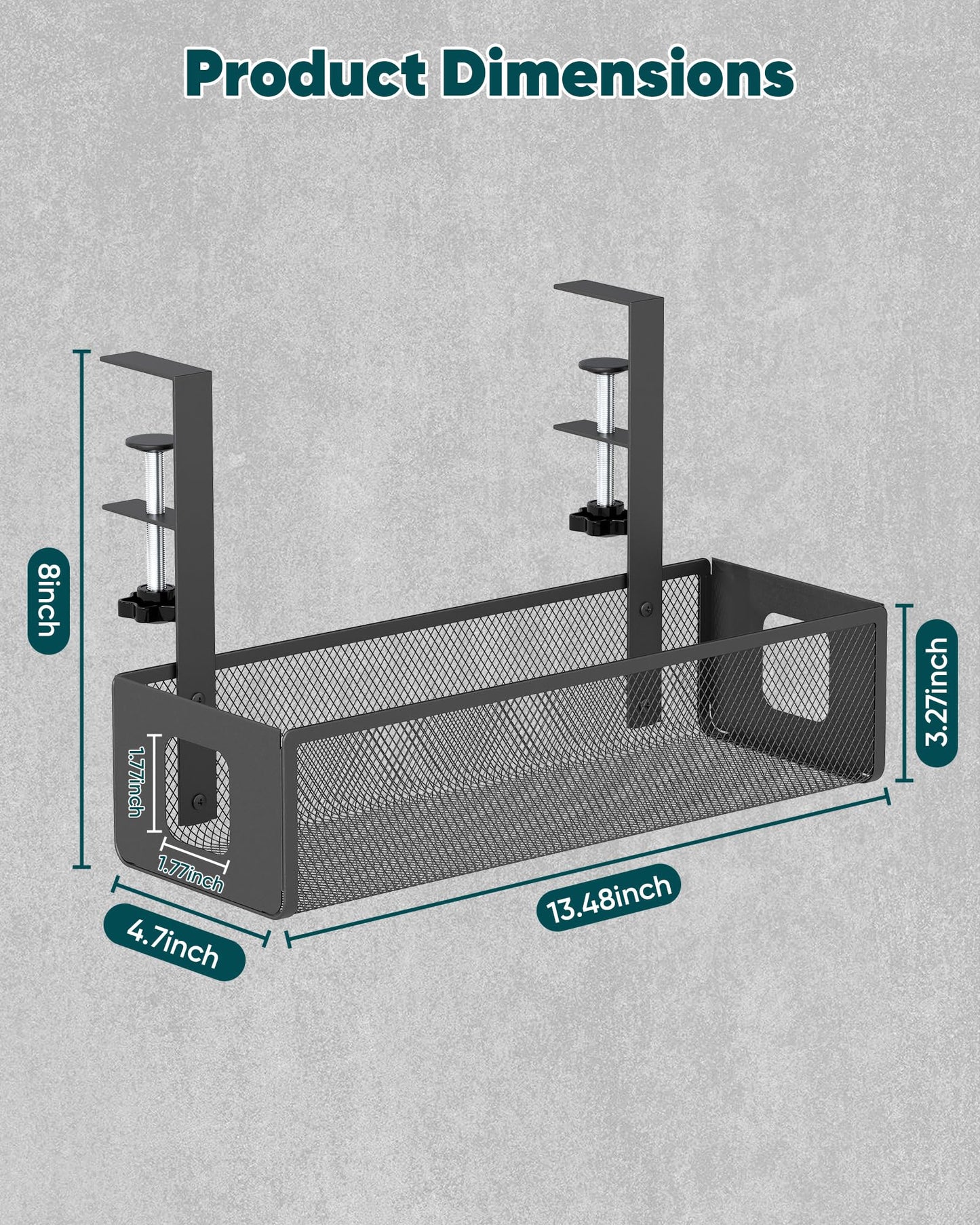 Yecaye Cable Management Under Desk Tray – No Drill Cord Management Under Desk with Dual-Direction F-Clamp, Mesh Design Wire Organizer Tray for Office and Home,Black
