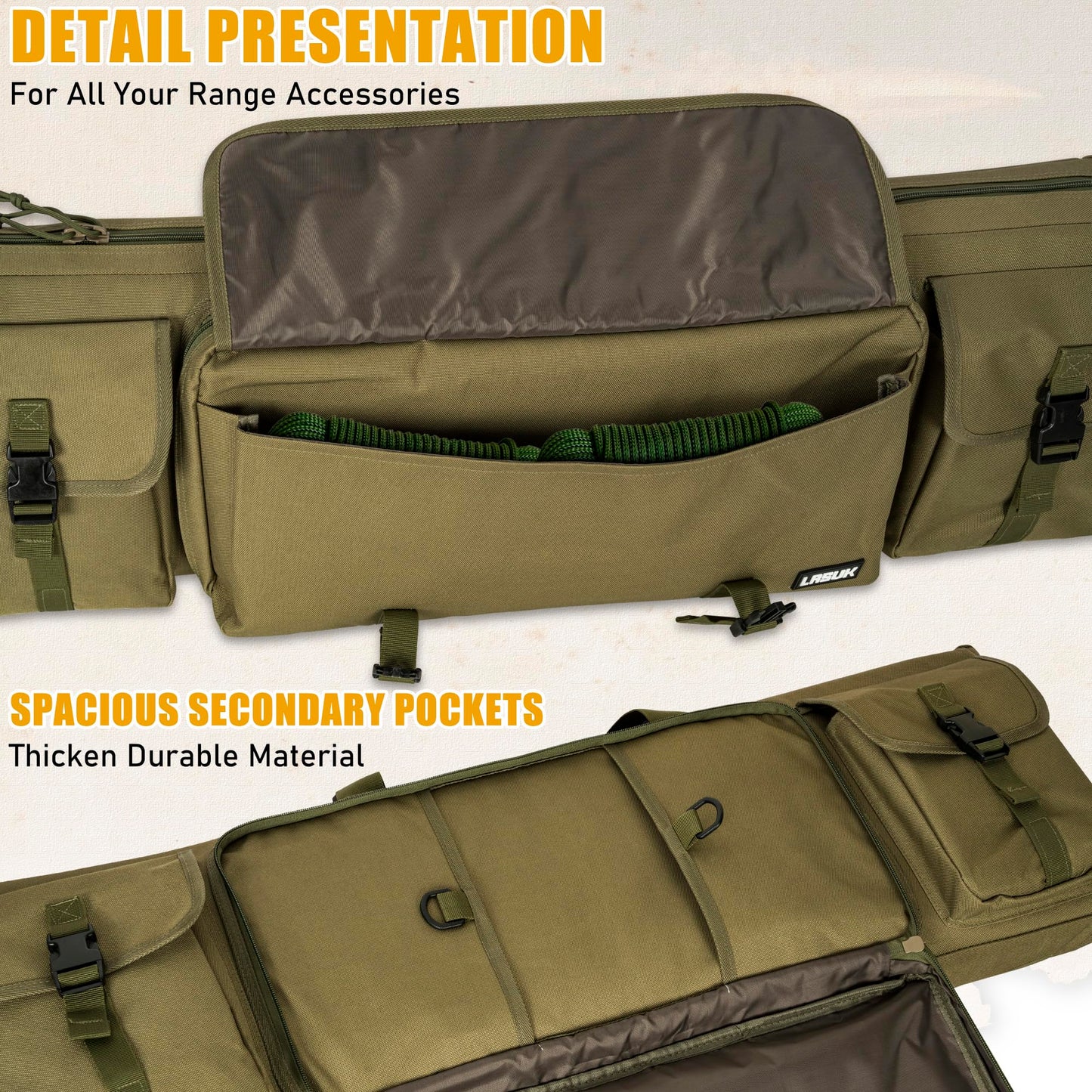 LASUK 46" Double Rifle Case, Long Double Rifle Gun Bag for Firearm Storage and Transportation, Perfect for Indoor/Outdoor Shooting (Green)