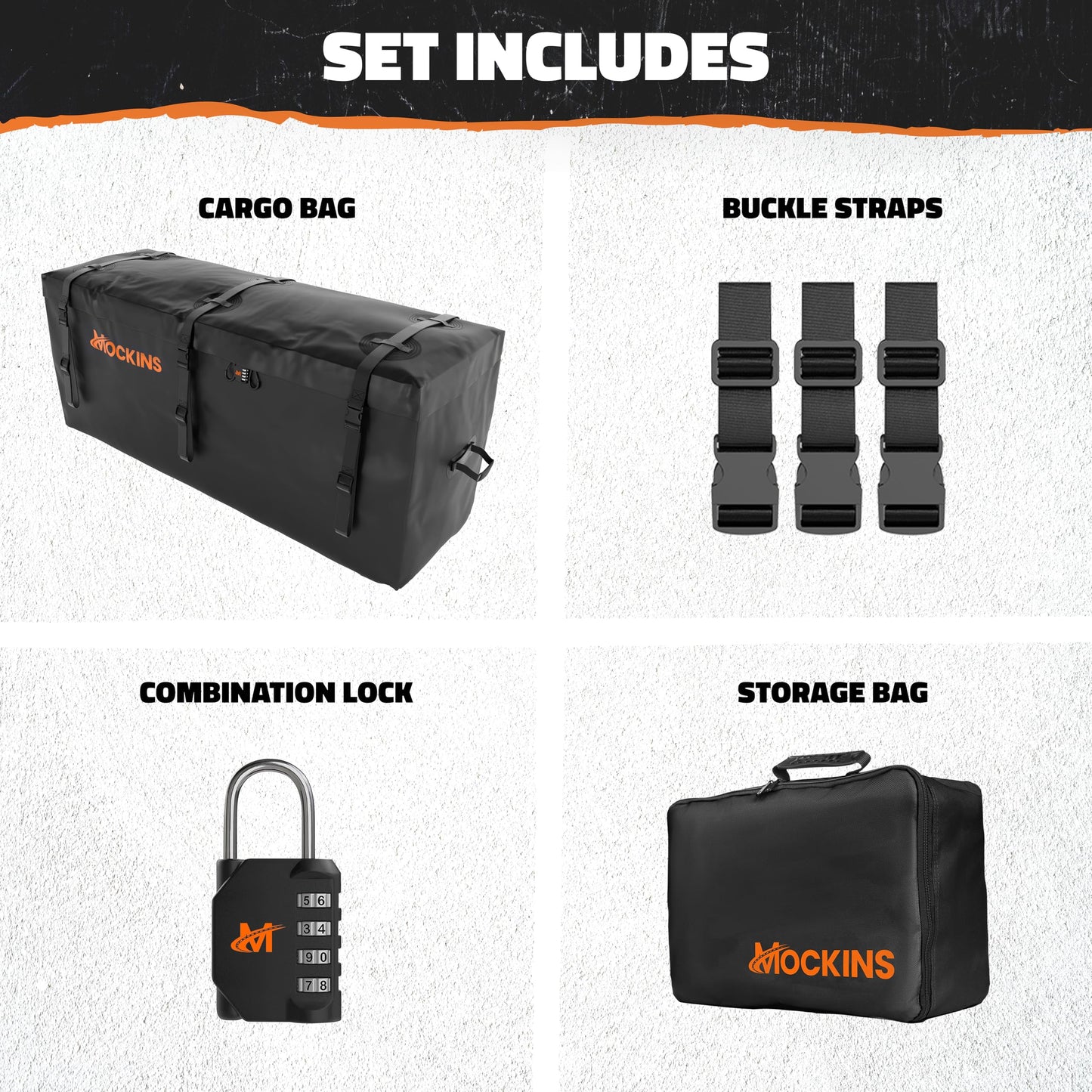 Mockins 16 CuFt Heavy Duty Trailer Hitch Cargo Carrier Bag w/Straps & Lock