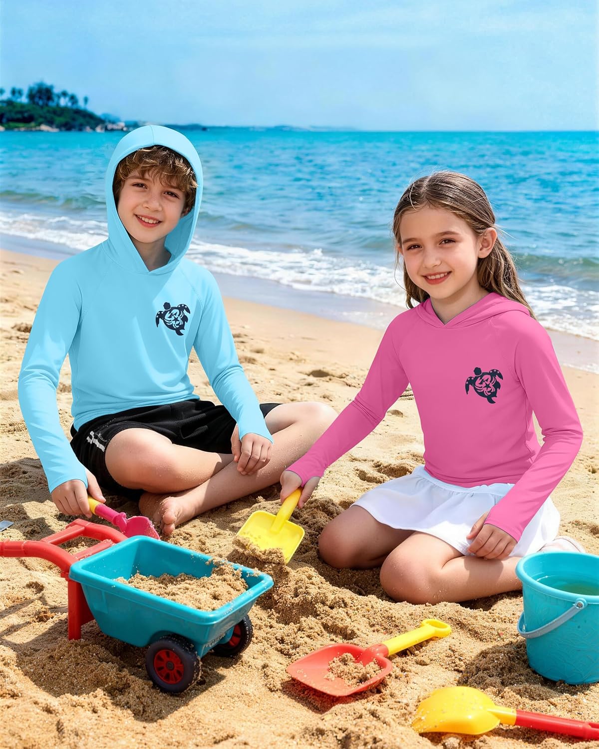Skiennix Boys Rash Guard Swim Hoodie - UPF 50+ UV Sun Protection Long Sleeve Shirt | Kids SPF Water Wear