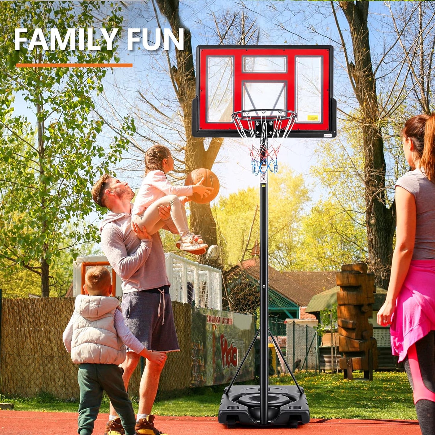 Sweetcrispy Portable Basketball Hoop - Adjustable Height, Shatterproof Backboard & Shock Absorbent Rim | Ideal for Backyard & Driveway