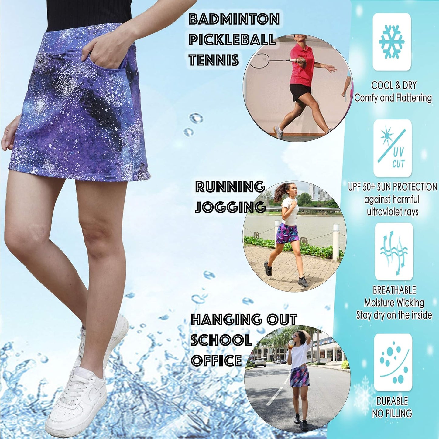 Skiennix Women's Lightweight Activewear Skort - Perfect for Running, Tennis, Golf & Casual Wear
