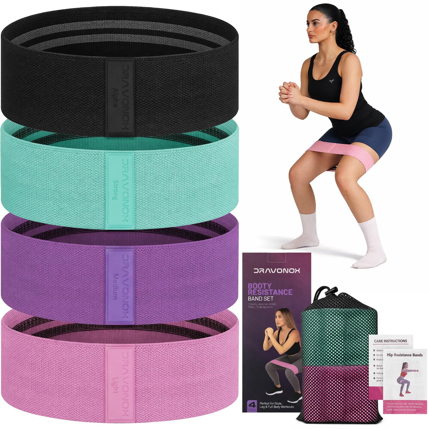 Resistance Bands, Workout Bands, Exercise Bands for Working Out with Workout Bands Guide, 4 Levels Booty Bands, Leg Exercise Bands Resistance, Glute Bands, Non-Slip Fabric Elastic Bands for Men Women