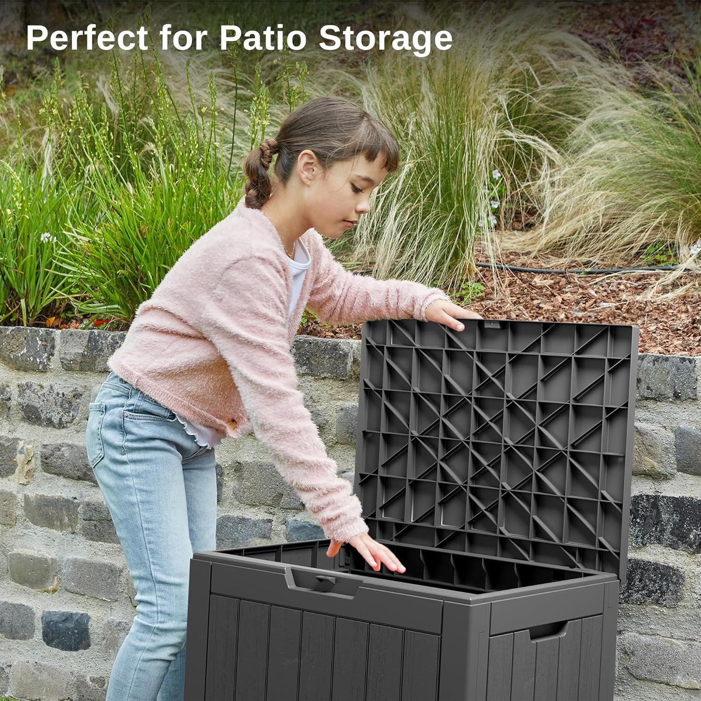 31 Gallon Waterproof Outdoor Storage Box - Lockable Resin Deck Bin for Patio Cushions & Tools - UV Resistant, Black