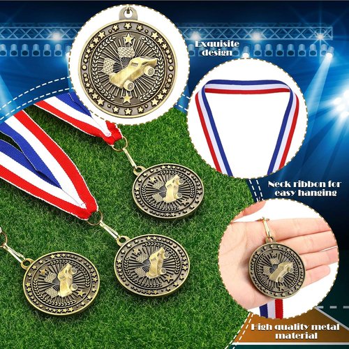 Cunno 48 Pcs Scout Car Derby Awards - Gold Medals with Neck Ribbons for Team Sports & Achievements