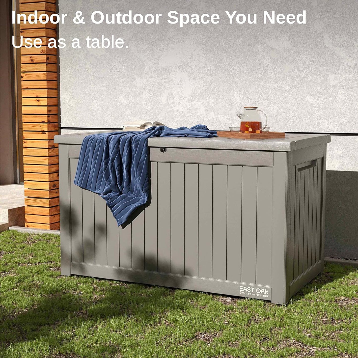 31 Gallon Waterproof Outdoor Storage Box - Lockable Resin Deck Bin for Patio Cushions & Tools - UV Resistant, Black