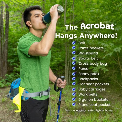 Acrobat - Water Bottle Holder - SY - Patented Hands-Free Carrier for Portable Drink Containers - Lightweight & Durable Plastic - Accessories for Dog Walking, Hiking, Traveling, Construction - USA