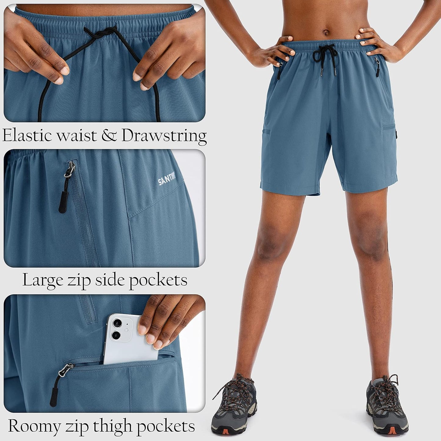SANTINY Women's Hiking Cargo Shorts - Quick Dry Lightweight Design | Available in 5'', 7'', 9'' Sizes