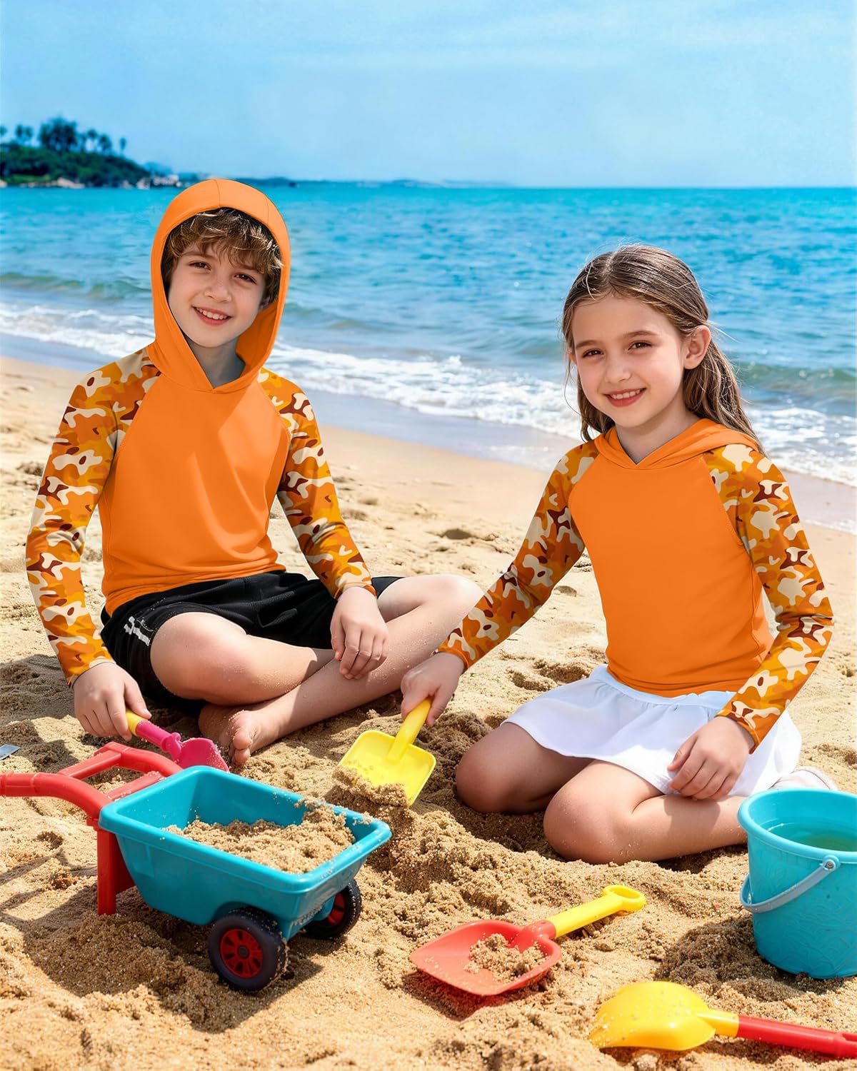 Skiennix Boys Rash Guard Swim Hoodie - UPF 50+ UV Sun Protection Long Sleeve Fishing Shirt | Kids Sizes