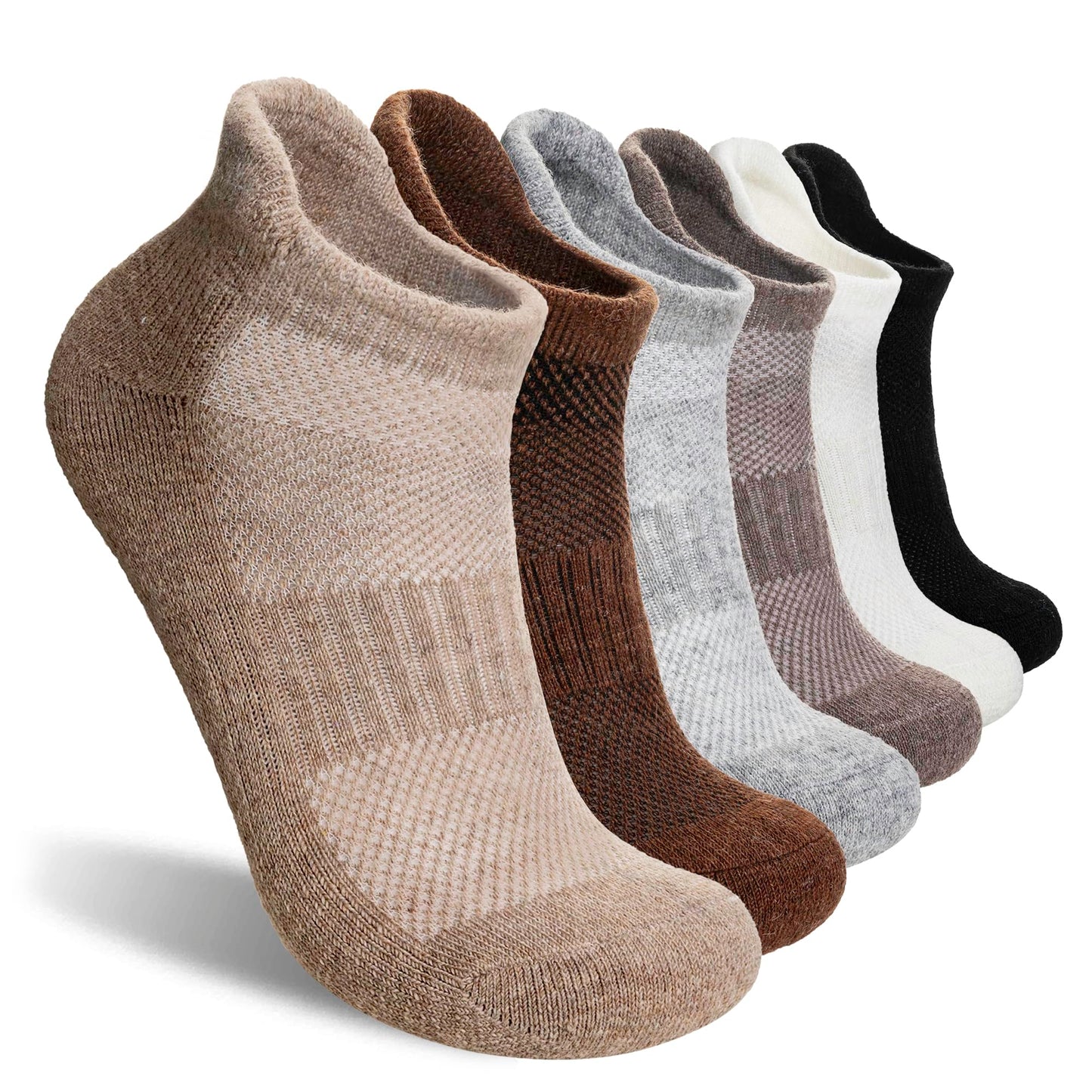 Merino Wool Ankle Hiking Socks For Men & Women No Show Running Athletic Support Thick Cushioned Breathable Socks 6 Pairs (Black & Grey, 6-9)