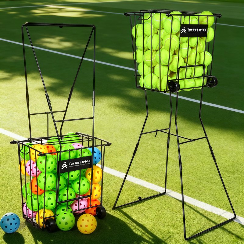 TurboStride Tennis Ball Hopper, Portable Pickleball Ball Basket for Pickup, Storage & Training (Large)