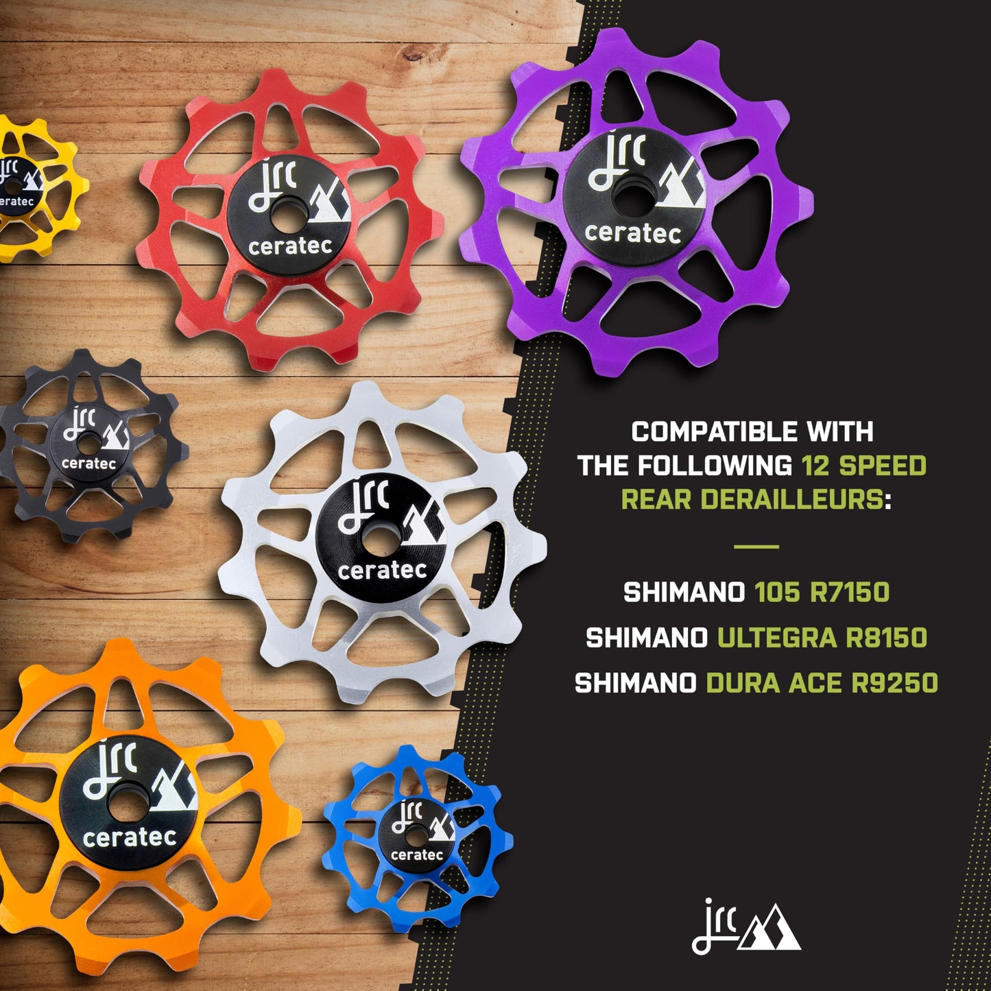 JRC Components 11T Ceramic Pulley Wheels | Compatible with 12 Speed Shimano 105 R7150 & Ultegra R8150 | Hybrid Ceramic Derailleur Pulley Wheel -Black