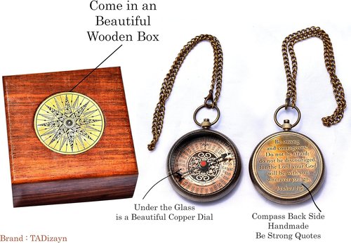 Be Strong and Courageous Compass - Solid Brass Engraved Directional Gift | Baptism & First Communion