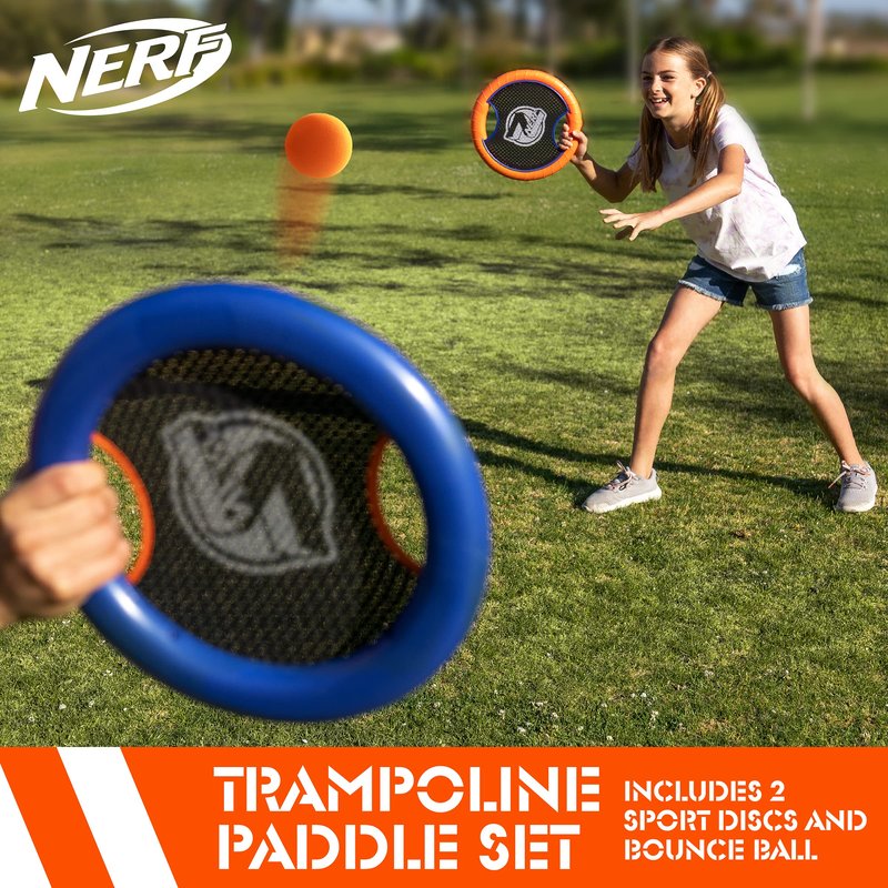 NERF Trampoline Paddle Ball and Flying Disc Set, Indoor Outdoor Game for Two