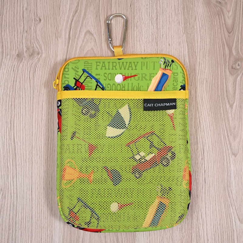 CAIT CHAPMAN HOME COLLECTION Golf Pouch Bag for Valuables, Tees, Zippered Pocket with a Clip Hook (Golf Icons)