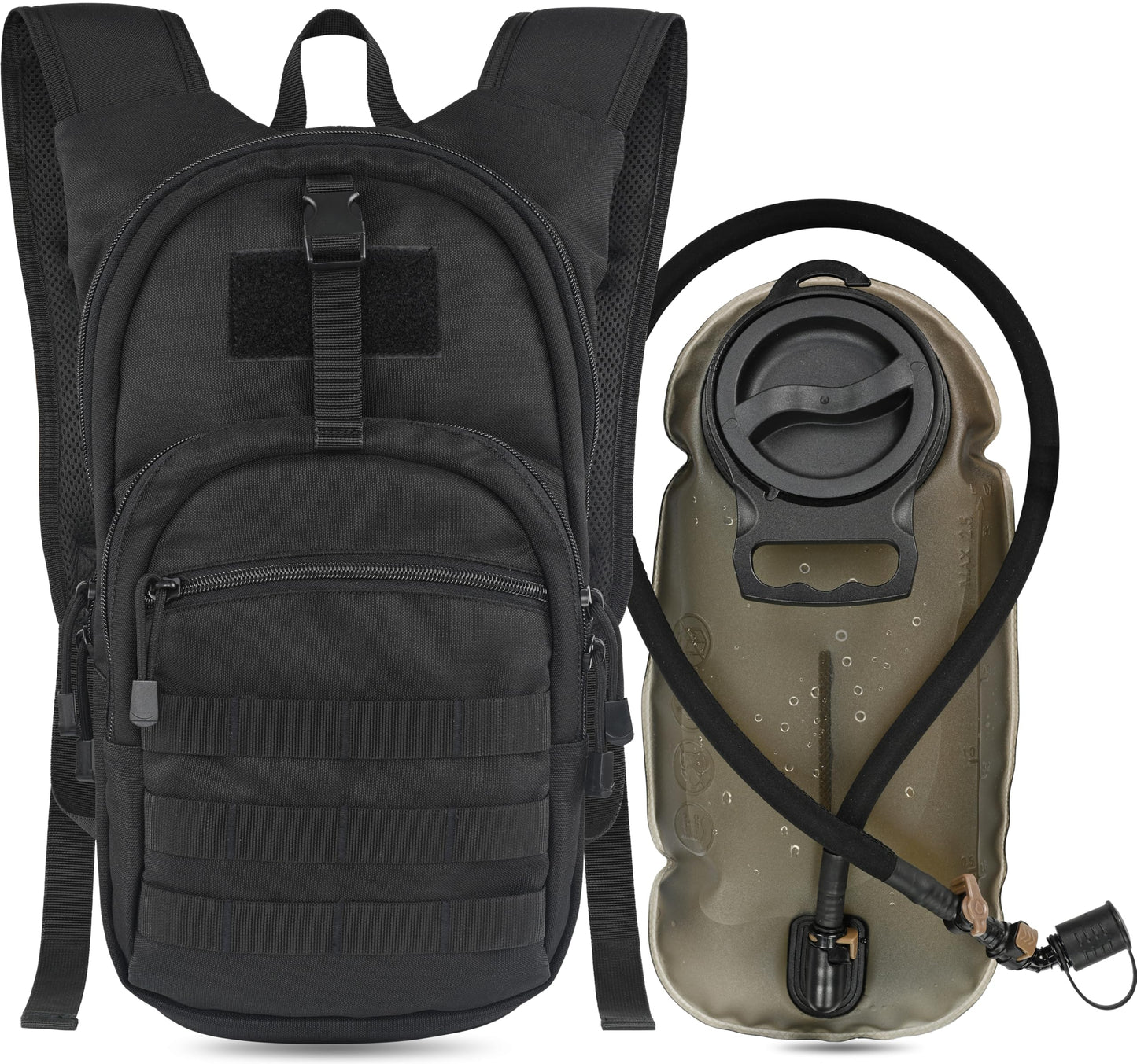 MARCHWAY Tactical Molle Hydration Pack with 2.5L TPU Water Bladder, Low-Profile Organized Military Backpack for Hiking, Cycling, Backpacking, Hunting, Running (Woodland Camo)