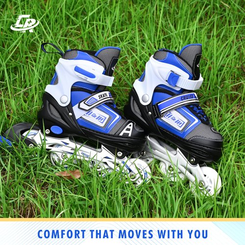 Adjustable Inline Skates for Kids, Teens, and Adults – ABEC-7 Bearings, PU Wheels, Comfortable Fit, for Indoor and Outdoor Skating (Blue, Medium - Big Kid (1Y-5Y US))