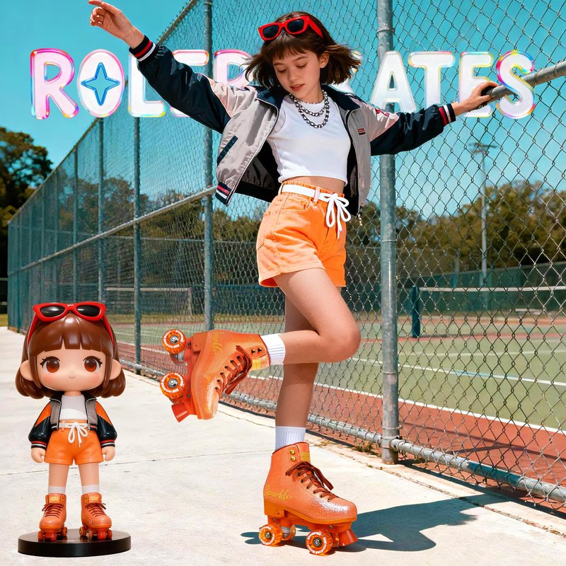 Active Girls' Adjustable Roller Skate, Sleek Design, Premium PU Leather Scuff-Resistant Easy to Clean, Gift for Girls Kids (Orange, Medium (3-6))
