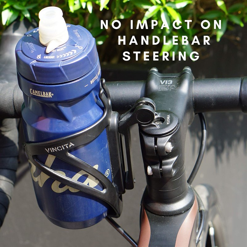 Vincita Stem Top Cap Bottle Cage Adapter – Adjustable 360° Rotating Mount – Aluminum Cockpit Hydration Holder for Road, Gravel & MTB (Black)