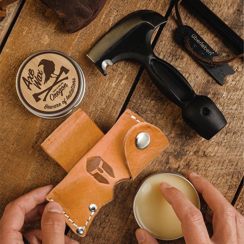 BATTLBOX Skachet Axe Head Skinner Hammer Hatchet Vintage Survival Tool - 3.5in Carbon Steel Blade Edge - Genuine Leather Sheath, Belt Loop - Bushcraft Outdoor Survival Ax Skatchet