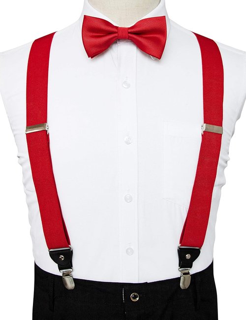 JEMYGINS Men's Solid Color Suspender & Silk Bow Tie Set - Elegant Formal Accessory