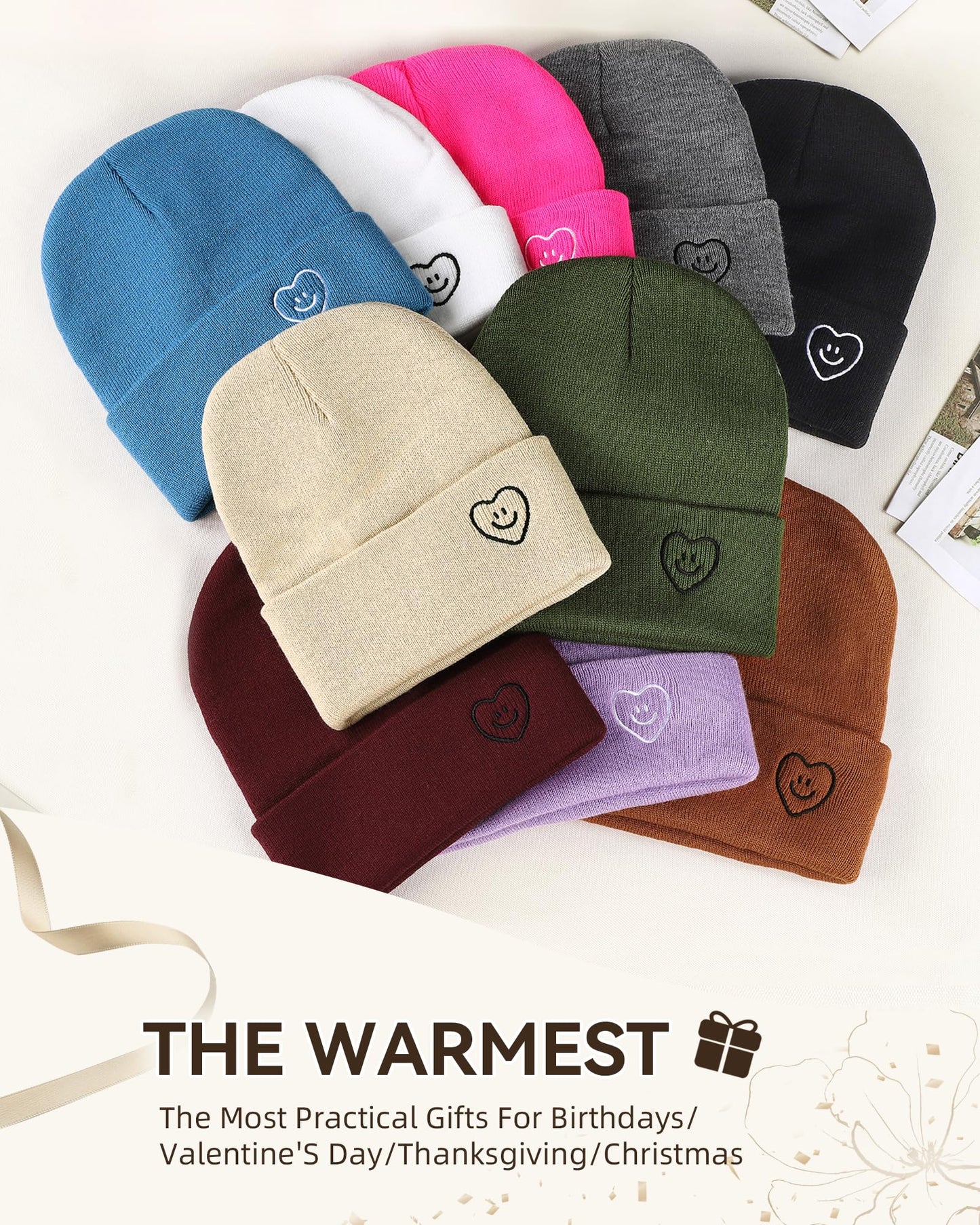 XMMAXFLOW Beanie for Women Men Winter Knit Hats Soft Warm Cuffed Beanie with Smile Face, Black