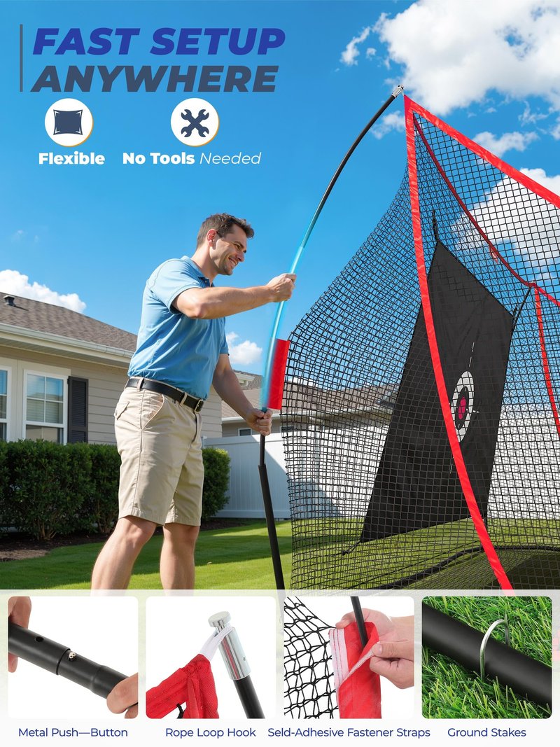 Sturdum 10x7ft Golf Hitting Net with Built in Side Barriers, Heavy Duty Practice Net for Driving Swing Chipping Home Simulator Training, Portable Training Aid with Carry Bag