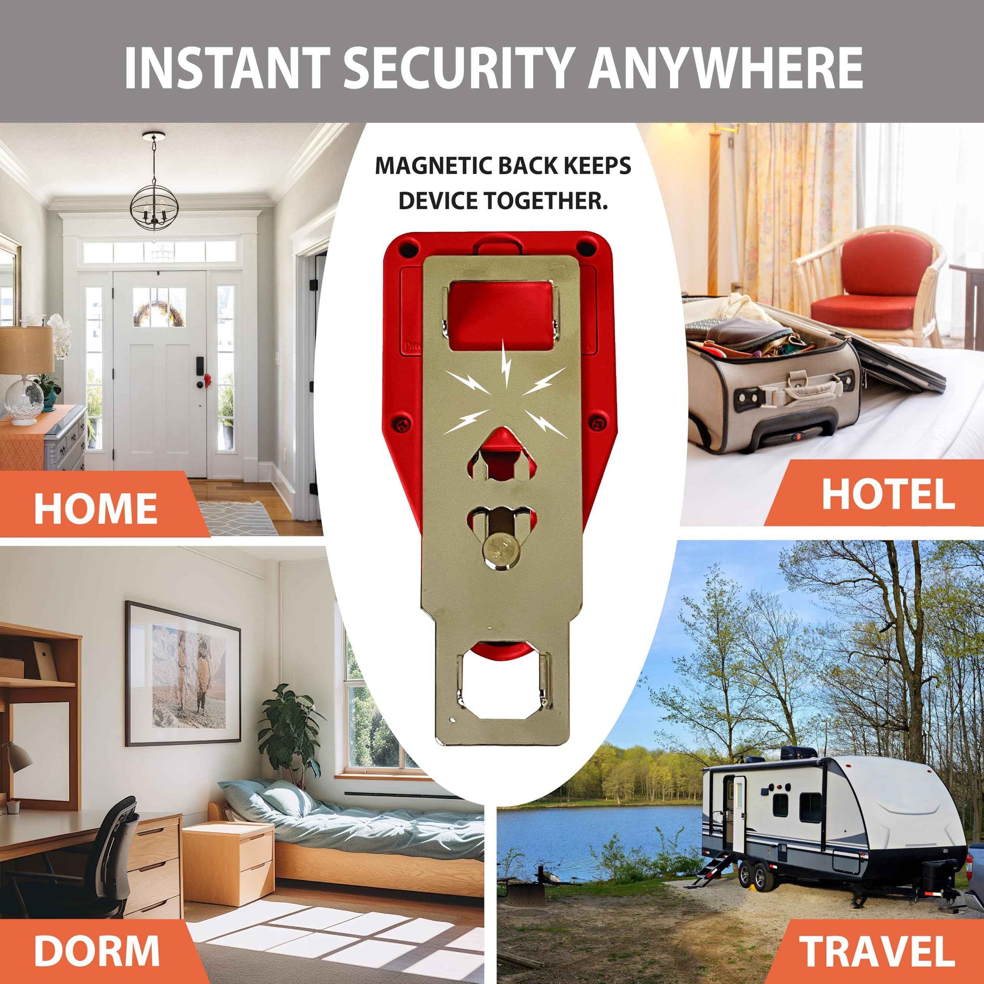 Goldy Lock Portable Alarm and Hotel Door Lock for Home & Travel Security. Door Safety Lock from The Inside of Home, Apartments, Hotel Rooms, College Dorms, and Rentals.