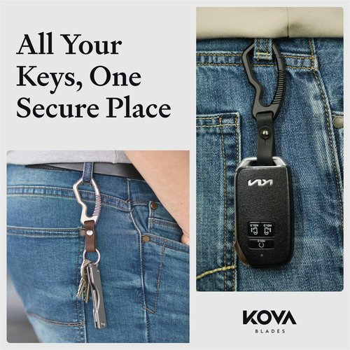 KOVA Titanium Carabiner Keychain with Gift Box – EDC Key Ring Clip with Leather Strap, Luxury Gift for Men – Bottle Opener & Utility Edge, 2.5" 0.6 oz (Black)